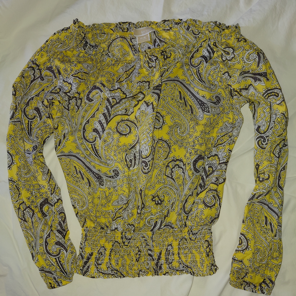 Michael Kors NewYellow Cotton Paisley Women's  Off Shoulder Top Size Small
